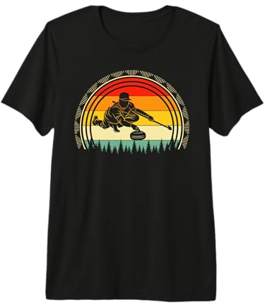 Retro Curling Stone Broom Winter Sports Player Man Woman Premium T-Shirt
