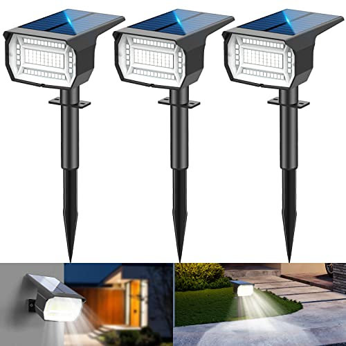 3Pcs Solar Spot Lights Outdoor Garden 72 LED 3 Modes IP67 Waterproof Landscape Spotlights, Auto ON/Off Dusk Till Dawn Uplighters for Garden, Yard, Driveway, Pathway