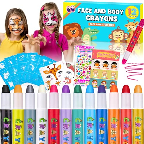 Chennyfun Kinderschminke Set Face Paint Crayons Kit, 12 Farben Kinderschminke Gesichts, Waschbar Kinderschminke Gesichtsfarben Set für Kinder und Erwachsene für Halloween Fasching