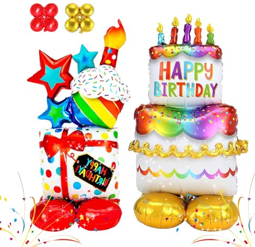 TECHEEL Happy Birthday Folienballon Stehend 2 Stück Folienballon Happy Birthday XXL Torten Helium Ballon Geburtstag Party Dekoration,Für Kinder Junge Mädchen