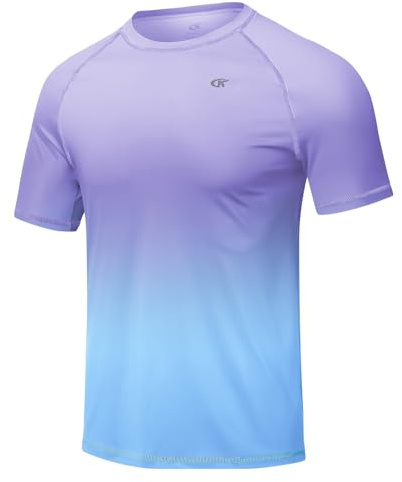 Huayuzh Wassersport Rashguards Schwimm-Shirts für Herren, UV-Schutzfaktor 50+, schnelltrocknend, kurzärmelig, Surfen, Laufen, Sport-Top, 9-Lila, Farbverlauf, Himmelblau, L