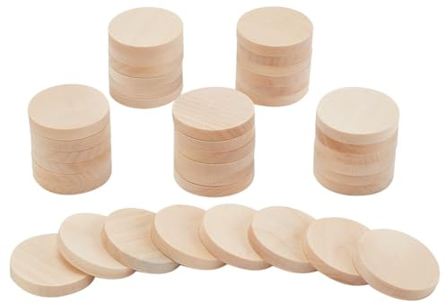 DELORIGIN 50 discos de madera, discos de madera redondos naturales de 3 cm, discos de madera para manualidades, decoración colgante, decoración navideña, boda