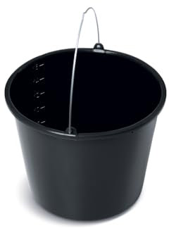 Black Plastic Bucket by Stolmet, Four Sizes (5L, 12L, 16L, 20L), Durable and Versatile solution for use at home, garden, construction sites, or workshops, Set of 1, 3, 5 or 10 (1, 16 Litres)