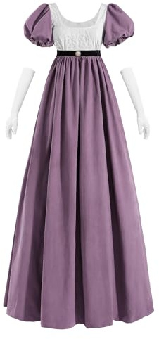 Fiamll Regency Vestido de mujer Jane Austen línea A con cintura imperio, vestido victoriano con bufanda para fiesta de té