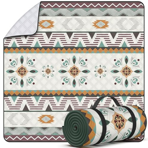 UKNOWISA 5-layer Picnic Blanket, Extra Large 200 x 200cm Waterproof Beach Picnic Mat with Carrying Handle, Bohemian, Foldable Machine Washable for Outdoor Picnic Garden Beach Camping