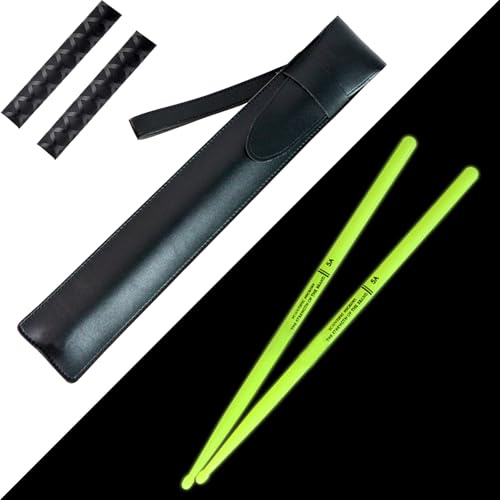 Baquetas de nailon AQTAQ 5A para batería con agarres antideslizantes, luz nocturna, de plástico, brillantes y antideslizantes, instrumento musical resistente, accesorio de percusión, fluorescente.