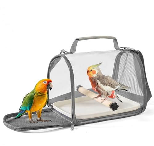 Gxdamxz Vogel Transportbox mit Holzstab & Tablett, Vogelkäfig für Wellensittich/Sittiche/Kleintiere, Bird Transport Box, 27x20x20cm
