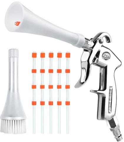 Soufflette Air Comprimé, Pistolet De Soufflage À Sec, Pistolet De Nettoyage À Air Comprimé, 6-9 Bar Pistolet De Nettoyage À Sec 5 Tuyaux 1 Entonnoir Et 1 Entonnoir Avec Brosse(Blanc)