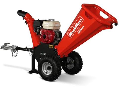 MechMaxx 4'' inch Honda 196cc 6.5HP Gasoline Engine Powered Towable Wood Chipper Shredder with Tow Bar, 4 Max Chipping Diameter Capacity, Emergency Stop Button, Model GS650