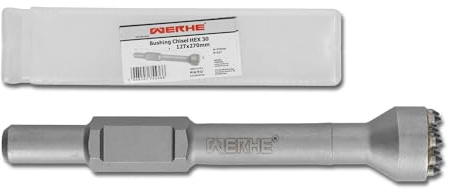 WERHE krysshammarmejsel HEX30, 12 hårdmetalltänder, 270 mm | grov ytstruktur för bättre vidhäftning, robust stål, idealisk för bygg och renovering, kompatibel med mejselhammare