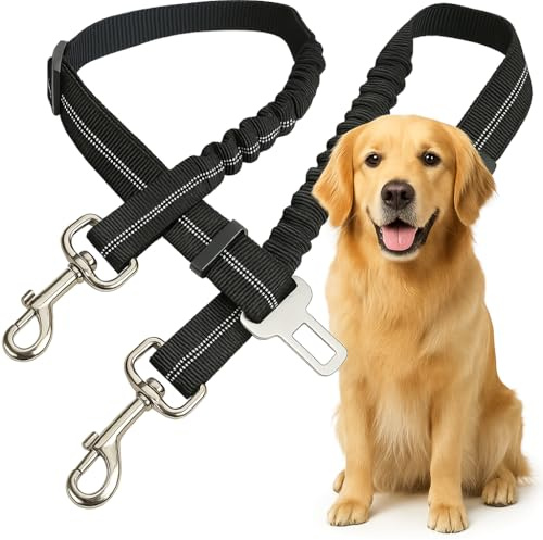 2 Cinture Di Sicurezza Per Cani In Auto - Regolabili Con Moschettone Rinforzato E Guinzaglio In Nylon - Adatte A Tutti I Cani E Gatti (Confezione Doppia)