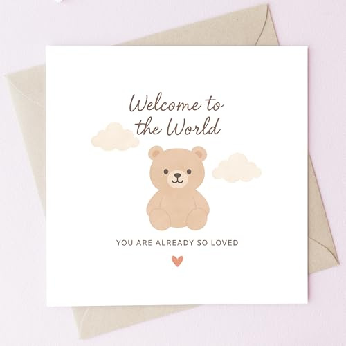 TEEMI-Welcome to the World Baby Card – New Baby Congratulations Card with Teddy Bear Design – Baby Shower, Birth Announcement, Newborn Gift, 5.7x5.7 with Envelope, Premium 300gsm Paper