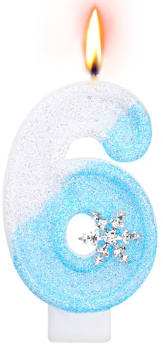 Alaoo Candele di Compleanno, Candele per Torta di 6° Compleanno, con Fiocchi di Neve Candele Decorazione di Topper Torta, Candele per Torte, Decorazioni per Feste, Adatto a Ragazzi e Ragazze(Blu-6)