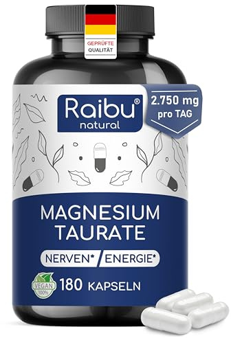 Magnesio Taurato 2750 mg per dose, 180 Capsule - Apporta 240 mg di Magnesio Elementare - Per Muscoli e Sistema Nervoso* - Forma Chelata con Taurina - Alta Biodisponibilità, Vegano