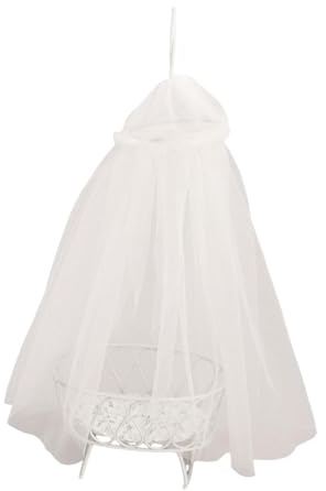 JWQFBC Miniature Cradle Iron Dollhouse Bed 1/12 Children's Bed Canopy Bed Furniture Accessories with Yarn for Garden Landscape Doll Decoration Home, White