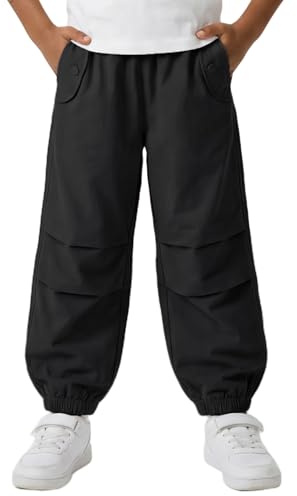 JiAmy - Pantaloni cargo da ragazzo, con elastico in vita, sagomati, casual, per hip-hop, danza, paracadute, jogging, per esterni, per bambini 5-14 anni, Nero , 13-14 Anni