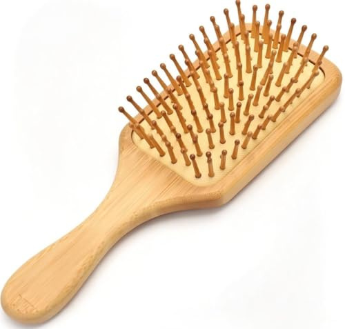Bamboo Paddle Hair Brush for Men & Women – Eco Friendly Wooden Hairbrush for Detangling, Scalp Massage & Daily Hair Care