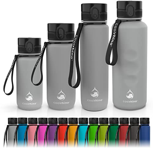 Coolrhino vattenflaska 1 l för sport, utomhus, skola, fitness, barn och cykel – vattenflaska läckagesäker och BPA-fri – flaska lämplig för kolsyra (Rhino Grey, 1 000 ml)
