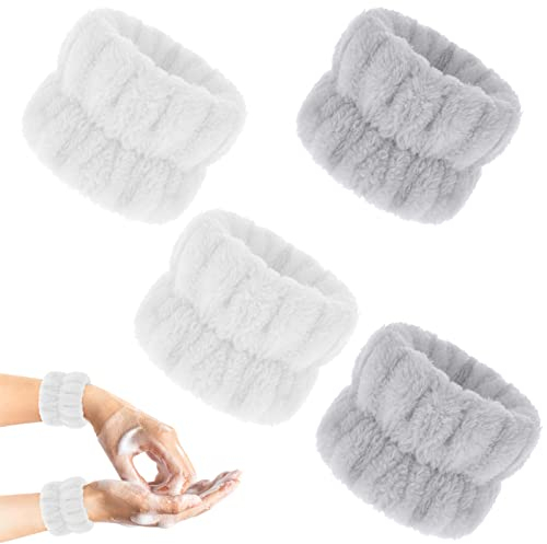 Abeillo 4 Stück Handgelenk Spa Waschband Mikrofaser Gesichtswasch Armbänder Korallen Saugfähiges Armband zum Waschen, Handgelenktücher für Waschen Gesicht und Dusche