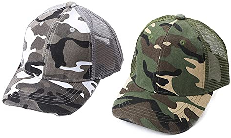 XGOPTS Children Camo Baseball Cap, Kids Camouflage Mesh Sun Hat Summer UV Protection Visor Hat for Outdoor Sports Football Travel Beach Boys Girls 5-10 Years Old (Black-White+Green)