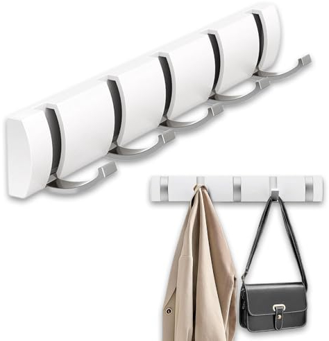 Garderobenhaken Wandmontierter, Wandgarderobe in modernem Design,Fold 5 Garderobenhaken in weiß für Jacken, Mäntel, Schals, Handtaschen und Mehr (40CM)