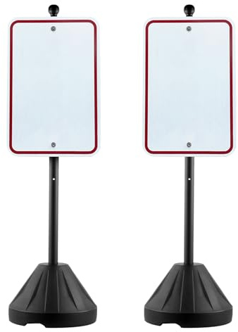 VEVOR Portacartello Portatile, Supporto per Cartello in Ghisa di Parcheggio Mobile 1524 mm con Base in Plastica Rigida e Ruote, per Cartelli Stradali di Divieto di Parcheggio, Bulloni e Dadi, Nero