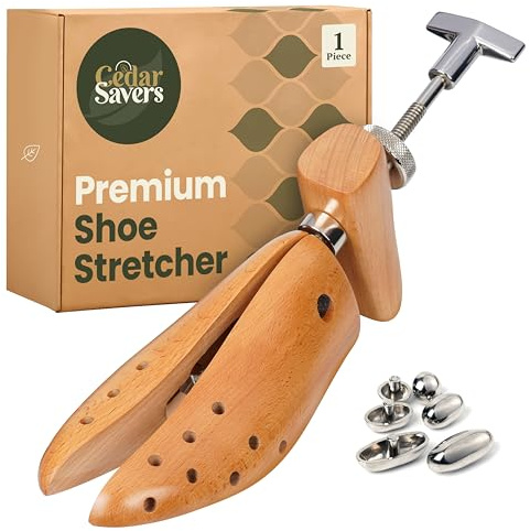 CedarSavers Premium Wooden Shoe Stretcher Shoe Tree for Men & Women, Professional Shoe Expander with Length & Width Shoe Widener, Shoe Bunion Plugs Included (Women's Medium Size / 6.5-10)