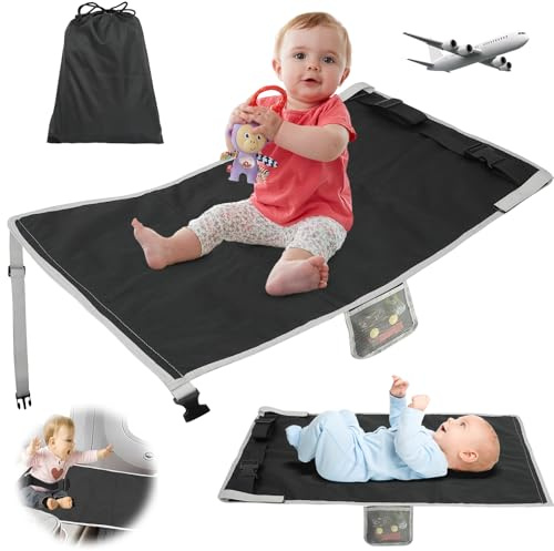 ZephyrCraft Kids Airplane Travel Bed - Adjustable Seat Extender for Toddlers, Portable Leg Rest Hammock & Plane Sleep Essentials, Lightweight Toddler Travel Bed with Free Storage Bag (Black)​​