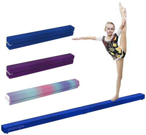 SPORTNOW Poutre Gymnastique Pliable 210 cm en Velours, Poutre d'équilibre avec Fond antidérapant, équipement d'entraînement de Gymnastique pour Adolescents et Adultes, Bleu