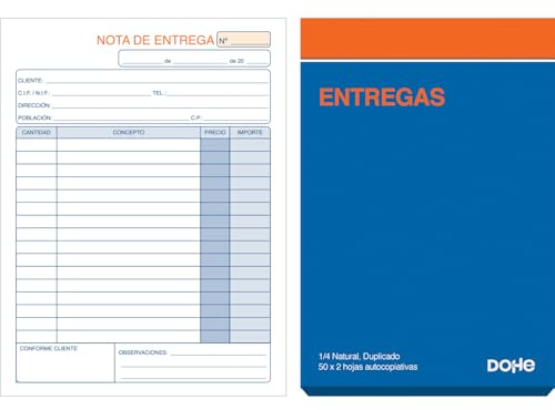 Dohe - Talonarios Notas de Entrega (10 uds.) - 50 Hojas Duplicadas (50 Hojas con 1 Copia), Tamaño A5 14,5x21 cm, Blocs en Español para Envíos de Mercancías, Material de Oficina