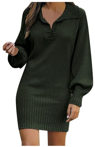 Robe tricotée grandes tailles pull uni robe mi-longue laine robe tricotée robes d'hiver femmes manches longues, vert, M