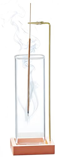 Rökelsehållare, metallrökelsehållare för pinnar med avtagbar askfångare i glas, anti-aska rökelsebrännare, lyxig heminredning för meditationsavkoppling (roséguld)