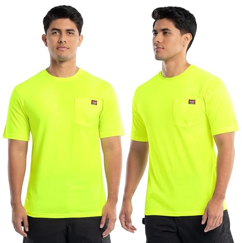 Wrangler Workwear Men's Short Sleeve Pocket T-Shirt, 2-Pack, Safety Yellow, X-Large