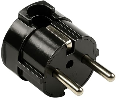 WEBMATEL Clavija Enchufe Schuko Acodado con Salida lateral | Clavija Europea de Contacto de Puesta a Tierra | 16A | 250V | 4,8mm | IP20 | 3,7kW | Macho | Negro