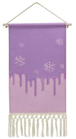 Jubonexis Arazzo da parete in lino, stile minimalista con fiocchi di neve che si sciolgono, poster vintage da parete con nappe e asta in legno