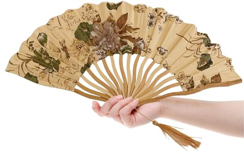Ventaglio a mano pieghevole – Ventaglio in legno di sandalo in, stile vintage tradizionale, design di raffreddamento manuale portatile, compatto e leggero per le giornate calde, i ceremoni