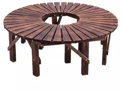 Banco envolvente para árbol, silla de patio, bancos curvos para exteriores, para porche, patio trasero, asiento de banco de jardín, taburete de ocio con listones de madera maciza(Semi-circular)