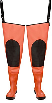 WATSTIEFEL FLUO Fluoreszierend Stahlkappe und Stahlzwischensohle Anglerhose hi Vis (Fluoreszierend ORANGE, 48)