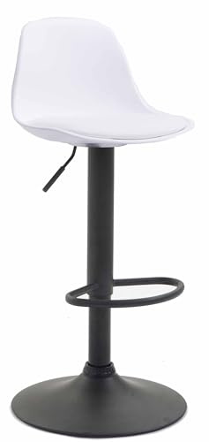 CLP Tabouret De Bar Design Kiel Assise en Similicuir I Chaise Haute De Bistrot avec Dossier Plastique I Piètement Et Repose-Pieds Métal, Couleur:Blanc, Couleur du Cadre:Noir