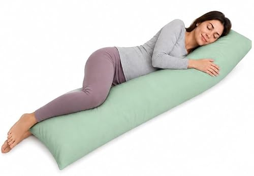 Haani Antiallergenic Hollow Fibre Filled Bolster Pillow With Free Pillow Case (Mint Green, 4FT)