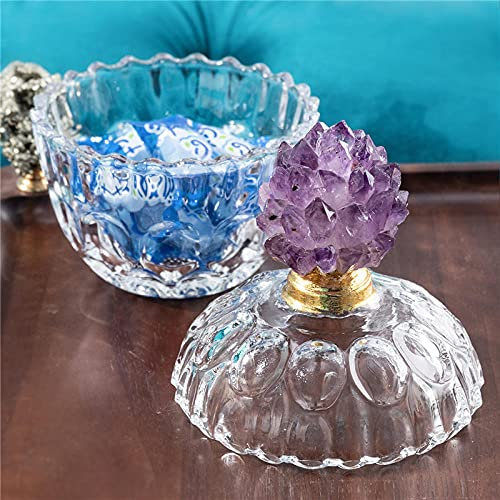 MCWJ Pot à Bonbons en Verre plaqué Or en grappe d'améthyste Naturelle Pendule pour la Maison - Petit [Hauteur 16 cm, diamètre 10 cm]