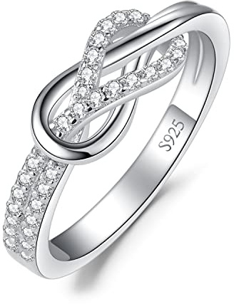 JewelryPalace Infinity Liebe Zwei Knoten Zirkonia Ring Damen, Unendlichkeit Ring Schmuck Set, Unendlichkeitszeichen Damenring Silber 925 Wickelring Frauen, Schmuck Mädchen Geschenk Freundin 51