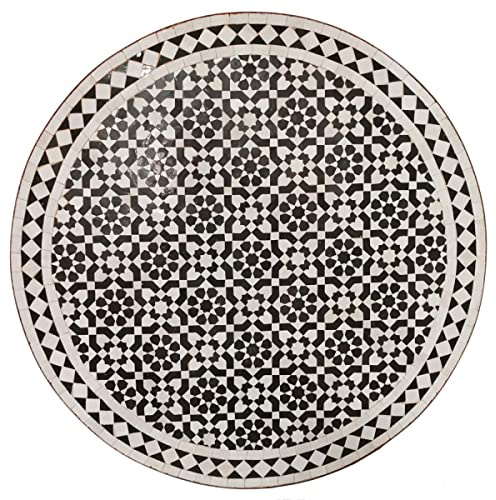 Casa Moro Tavolo a mosaico marocchino D90 nero bianco smaltato rotondo con struttura in ferro battuto | Artigianato dal Marocco | Tavolo da giardino Boho Chic mosaico tavolo da pranzo Boemia | MT2230