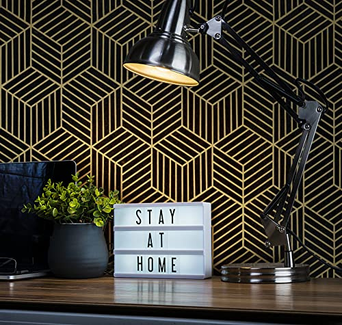 CiCiwind Geometric Wallpaper Peel and Stick Wallpaper Black and Gold Striped Hexagon Wallpaper Removable Self Adhesive Wall Paper Textured Contact Paper for Bedroom Bathroom Walls 15.7x393