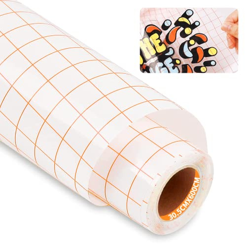Bocguy Pellicola di Trasferimento per Vinile Adesivo, 30.5 CM x 600 CM Application Tape per Vinile, Nastro di Trasferimento Griglia con Allineamento Arancione, Può Essere Tagliato Liberamente