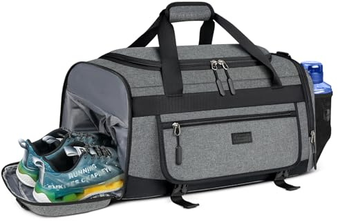 Sportväska resväska för kvinnor och män 40 l 55 l stor sportväska med skofack och våtfack träningsväska gym fitnessväska skolsportväska handbagage väska weekender bag, GRÅ, 55 l, sportväska