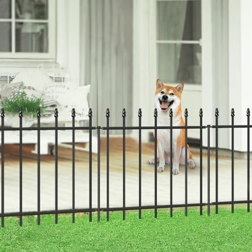 FOREHOGAR Valla decorativa de metal para jardín de 24 pulgadas de alto x 16 pies de largo, 8 paneles + 9 estacas para valla, barrera de animales para perros, valla de jardín sin excavación para patio,
