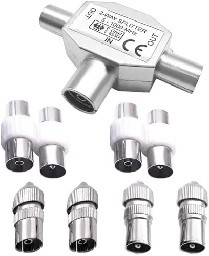 CSLGDMAI Divisor de antena de TV de 2 vías, conector coaxial de antena de TV con conector hembra y macho, divisor coaxial de TV por cable, amplificador de señal de TV