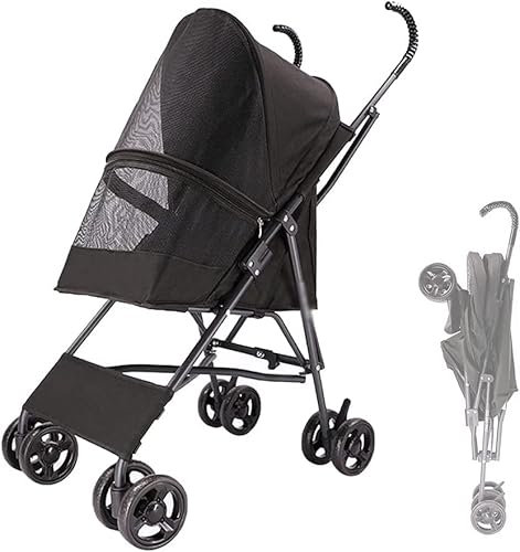 Atmungsaktive Hundekinderwagen, Haustierbuggys für kleine Hunde, Schirmstruktur, leichter Haustierbuggy für Katzen, Welpen- und Kätzchentransportbox für kleine Hunde (Grün) (Nero)