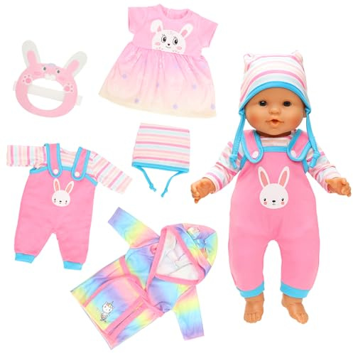 Miunana 3 Abiti Vestiti Tute per New Born 14 - 18 Pollici (35 cm - 45 cm) Bambolotti Bambola Bebè Baby Dolls （Non Include Bambola）